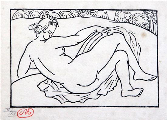 Aristide Maillol (1861-1944) Reclining nude 4.75 x 6.5in.